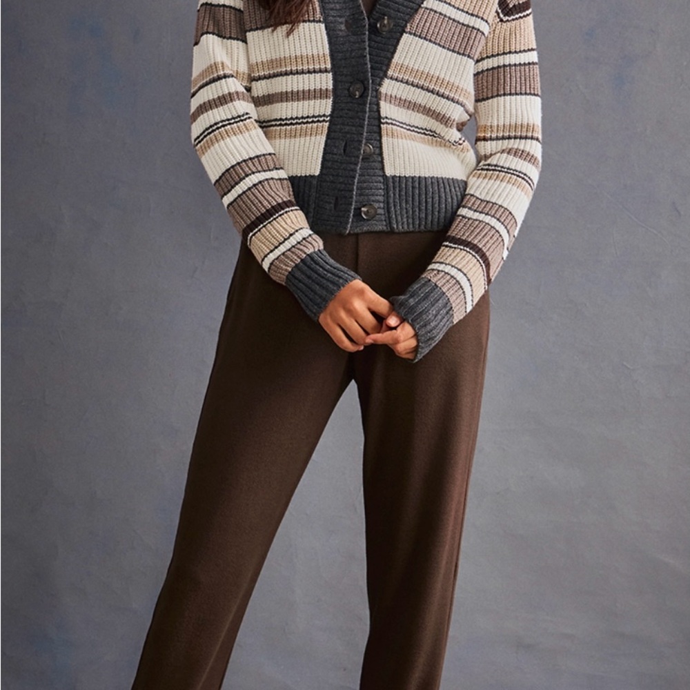 CAbi Women's Striped Cardigan - Black, Brown, Cream - Picture 2 of 5
